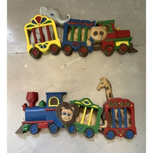 Circus Train Childrens Decor Burwood Products‎ Nursery Set of 2 Wall Hanging